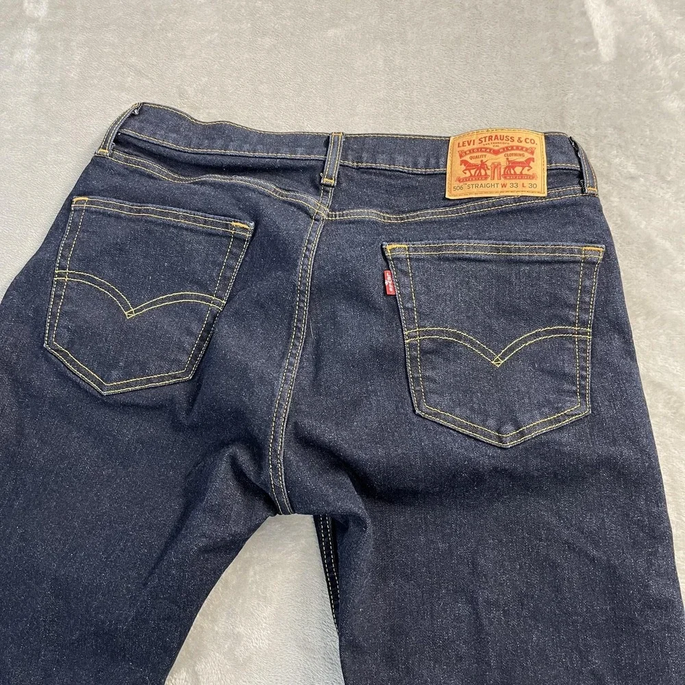 Levi's 506 Straight Jeans Mens 33x30 Blue Dark Wash Stretch Denim‎ Classic Fit